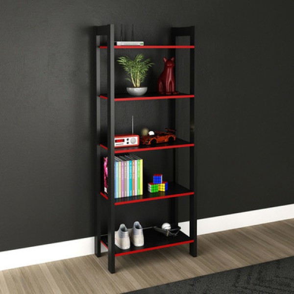 Multiuso Quarto Juvenil ME4166 c/ 5 Prateleiras Preto/Azul - Tecno Mobili