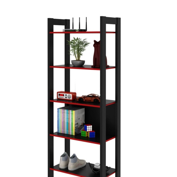 Encontraproduto.com.br - Multiuso Quarto Juvenil ME4166 c/ 5 Prateleiras Preto/Vermelho - Tecno Mobili