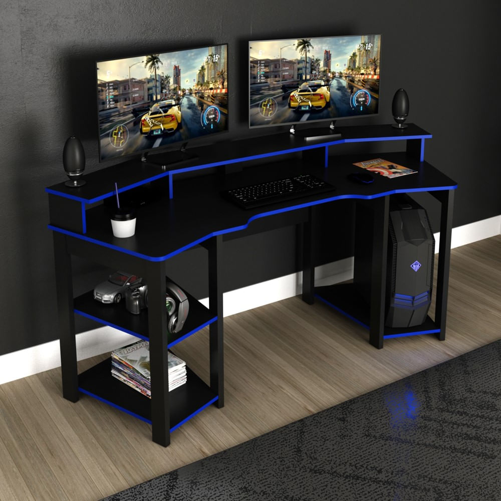 Encontraproduto.com.br - Mesa Computador Gamer ME4167 Preto/Azul - Tecno Mobili