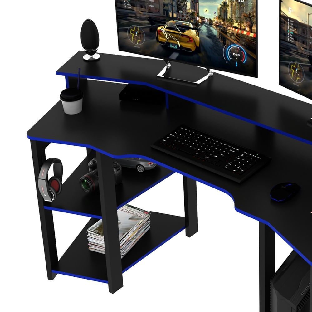 Encontraproduto.com.br - Mesa Computador Gamer ME4167 Preto/Azul - Tecno Mobili