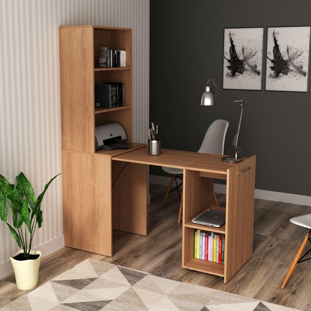 Encontraproduto.com.br - Mesa Multiuso Escritório Retrátil ME4171 c/ 5 Nichos Amêndoa - Tecno Mobili