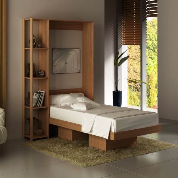 Encontraproduto.com.br - Cama De Solteiro Articulada Dobrável Flex 4 Prateleiras 2 Nichos Cm8013 Tecnomobili Amêndoa Amêndoa