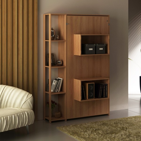 Encontraproduto.com.br - Cama De Solteiro Articulada Dobrável Flex 4 Prateleiras 2 Nichos Cm8013 Tecnomobili Amêndoa Amêndoa