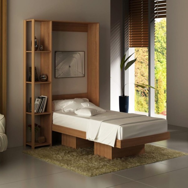 Encontraproduto.com.br - Cama De Solteiro Articulada Dobrável Flex 4 Prateleiras 2 Nichos Cm8013 Tecnomobili Amêndoa Amêndoa