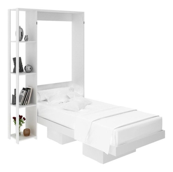 Encontraproduto.com.br - Cama De Solteiro Articulada Dobrável Flex 4 Prateleiras 2 Nichos Cm8013 Tecnomobili Amêndoa Amêndoa