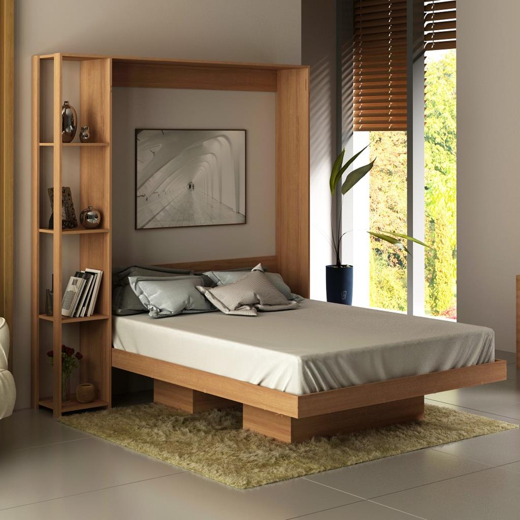 Cama De Casal Articulada Dobrável Flex 4 Prateleiras 2 Nichos Cm8014 Tecnomobili Amêndoa Amêndoa