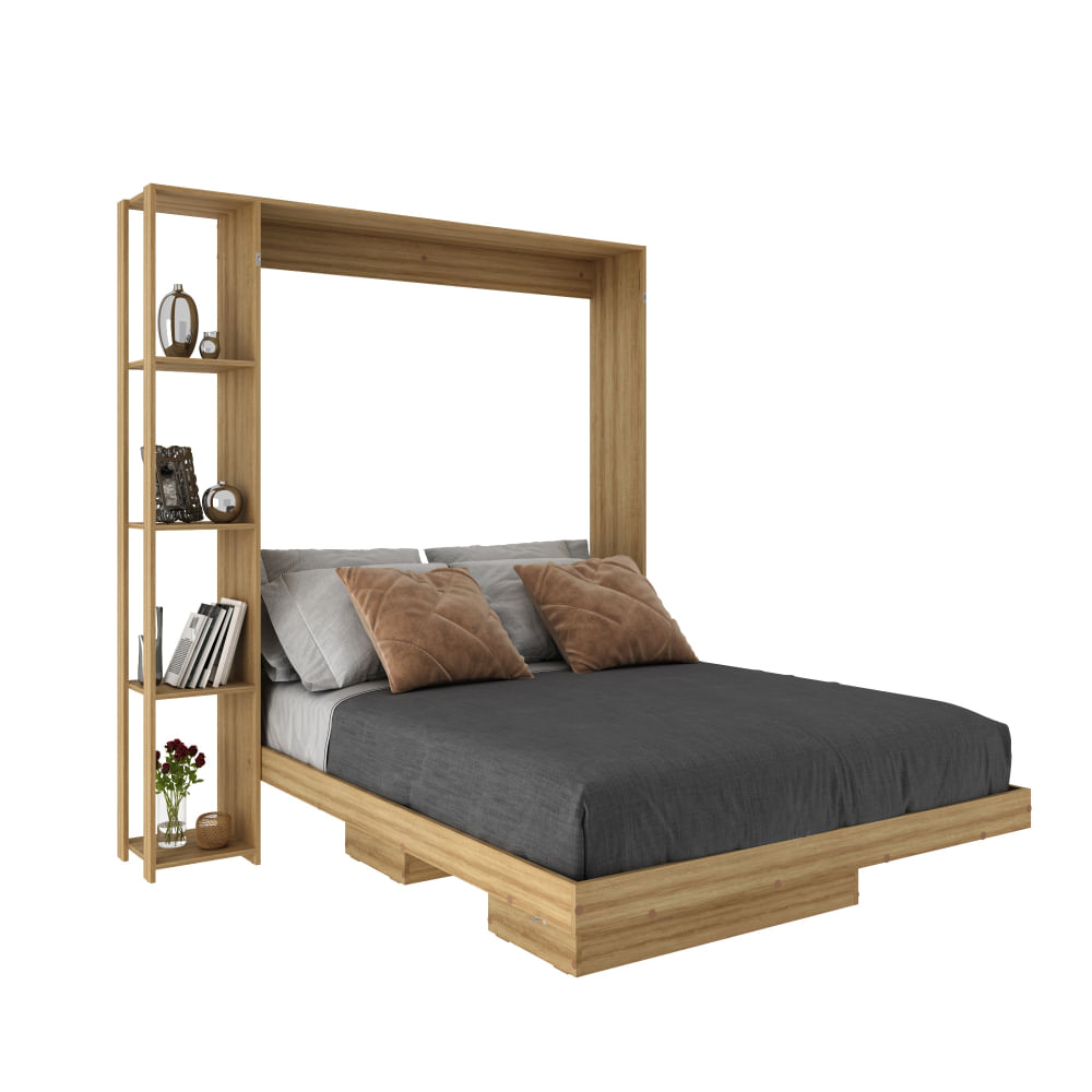 Encontraproduto.com.br - Cama De Casal Articulada Dobrável Flex 4 Prateleiras 2 Nichos Cm8014 Tecnomobili Amêndoa Amêndoa
