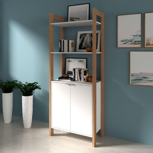 Armário Estante Multiuso 2 Portas 5 Prateleiras Az1009 Tecnomobili Amêndoa-branco Amendoa-branco