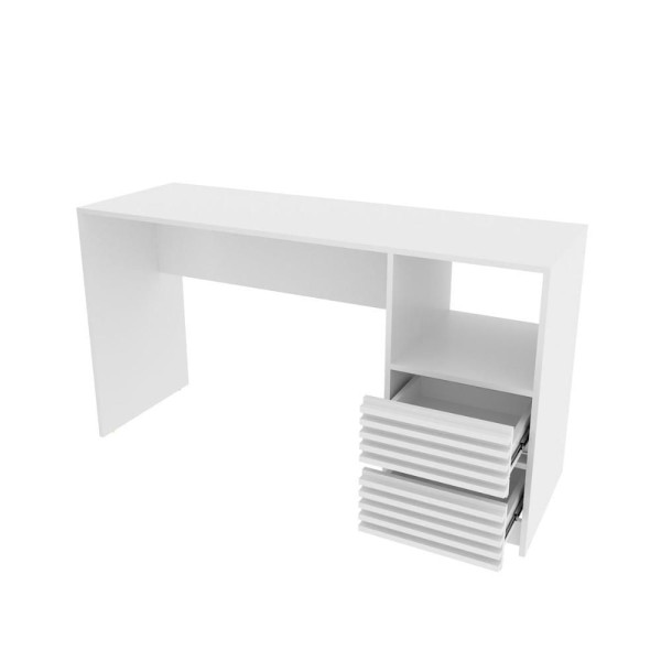 Encontraproduto.com.br - Escrivaninha Para Escritório Com 2 Gavetas Ripadas 135,8 Cm Cor:branco Branco