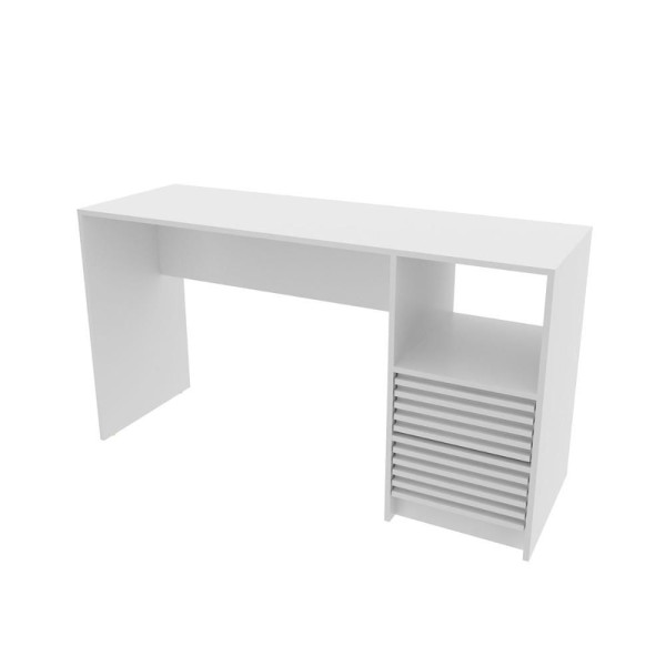 Encontraproduto.com.br - Escrivaninha Para Escritório Com 2 Gavetas Ripadas 135,8 Cm Cor:branco Branco