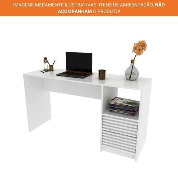 Encontraproduto.com.br - Escrivaninha Para Escritório Com 2 Gavetas Ripadas 135,8 Cm Cor:branco Branco
