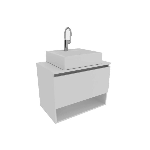 Balcão p/ Banheiro Suspenso BN3606 1 Porta cor Mármore Branco - Tecno Mobili