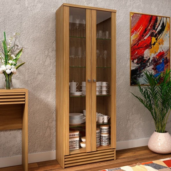 Cristaleira de Cozinha CR6002 2 Portas c/ Vidro 64cm Natural - Tecno Mobili