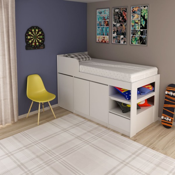 Encontraproduto.com.br - Cama Solteiro CM8021 Multifuncional c/ Escrivaninha Branco - Tecno Mobili