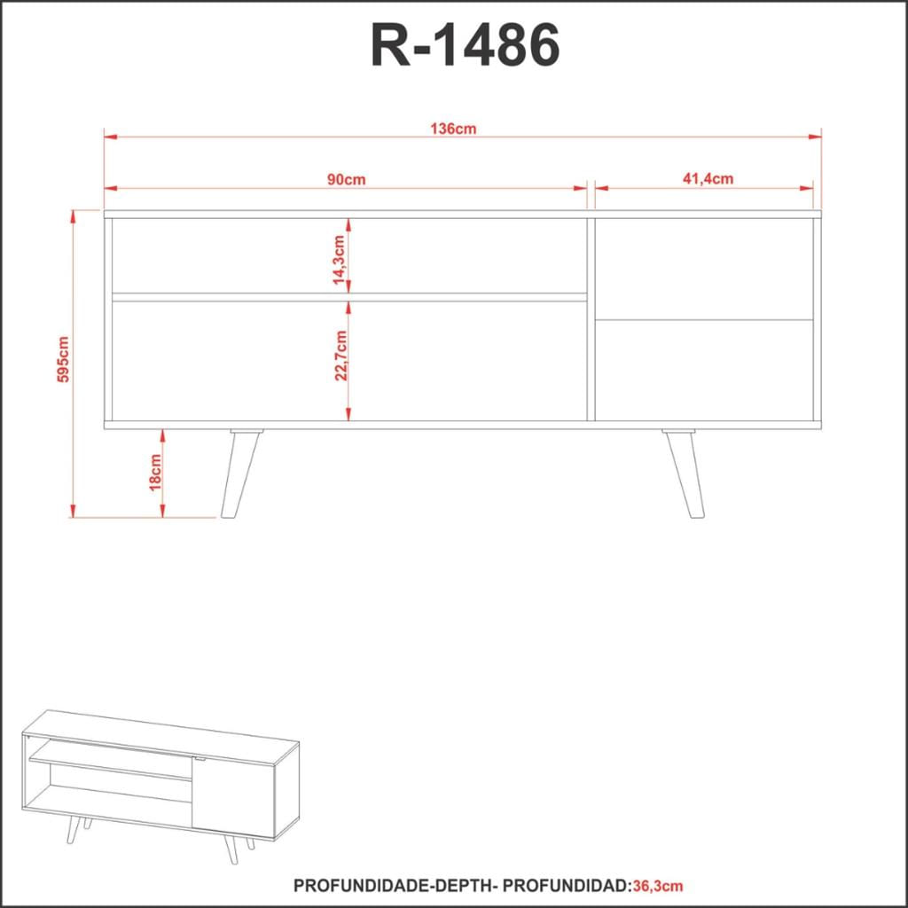 Encontraproduto.com.br - Rack para TV até 42 Polegadas com Porta Tecnomobili Amêndoa/Mármore Branco - R1486