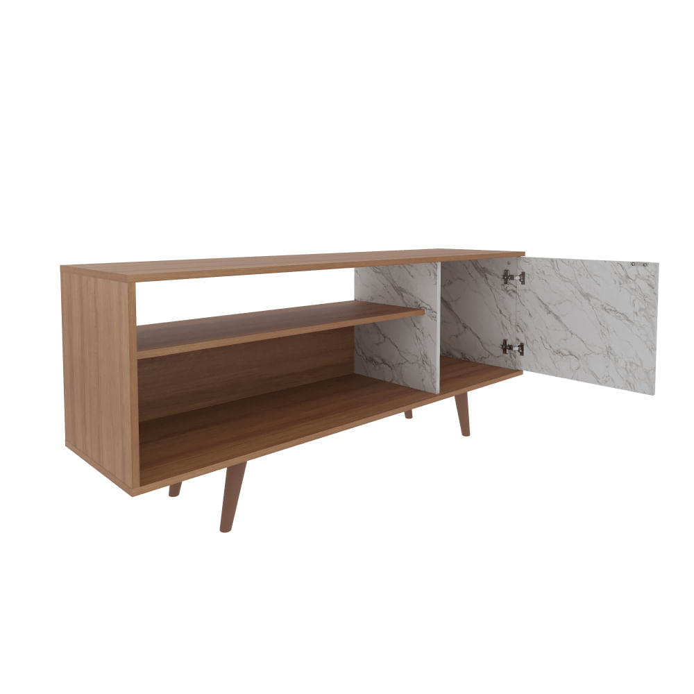 Encontraproduto.com.br - Rack para TV até 42 Polegadas com Porta Tecnomobili Amêndoa/Mármore Branco - R1486