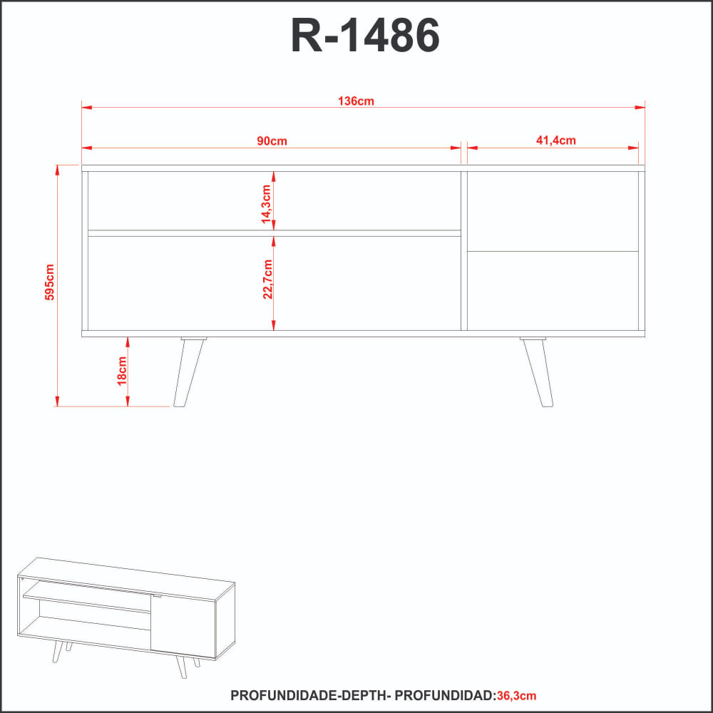 Encontraproduto.com.br - Rack para TV até 42 Polegadas com Porta Tecnomobili Amêndoa/Mármore Branco - R1486