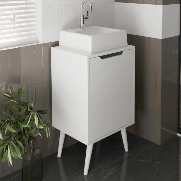 Encontraproduto.com.br - Gabinete Branco 45cm para Banheiro Lavabo com 1 Porta BN3641 Tecnomobili Sem Cuba