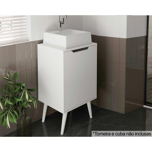 Encontraproduto.com.br - Gabinete Branco 45cm para Banheiro Lavabo com 1 Porta BN3641 Tecnomobili Sem Cuba