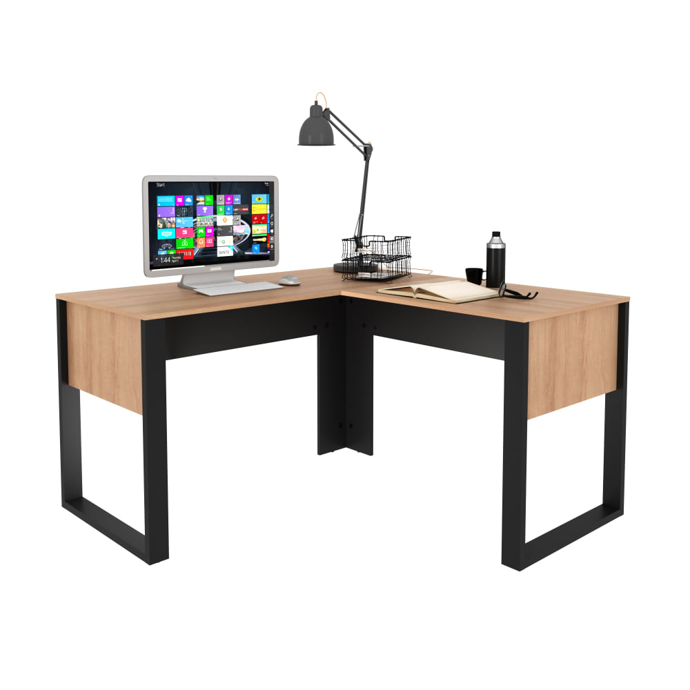 Encontraproduto.com.br - Mesa em L para Escritório 136x136cm Tecnomobili Amêndoa/Preto - ME4181