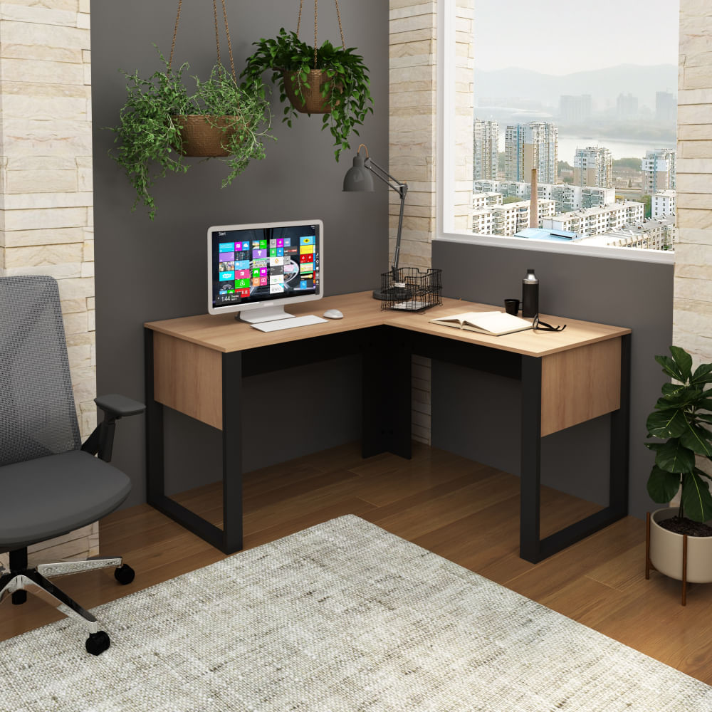 Encontraproduto.com.br - Mesa em L para Escritório 136x136cm Tecnomobili Amêndoa/Preto - ME4181
