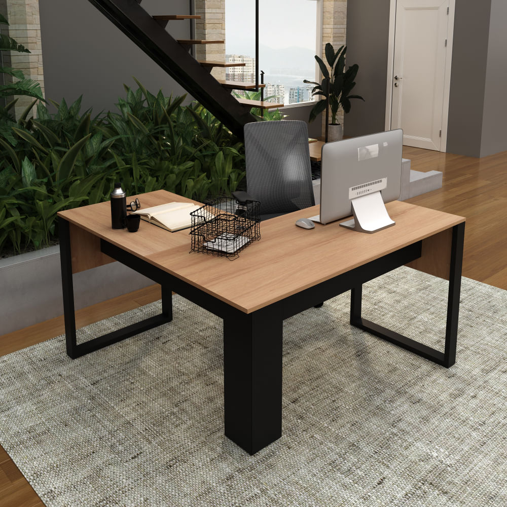 Encontraproduto.com.br - Mesa em L para Escritório 136x136cm Tecnomobili Amêndoa/Preto - ME4181