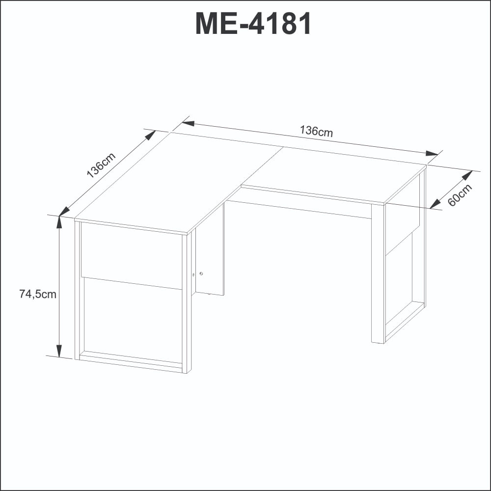 Encontraproduto.com.br - Mesa em L para Escritório 136x136cm Tecnomobili Amêndoa/Preto - ME4181
