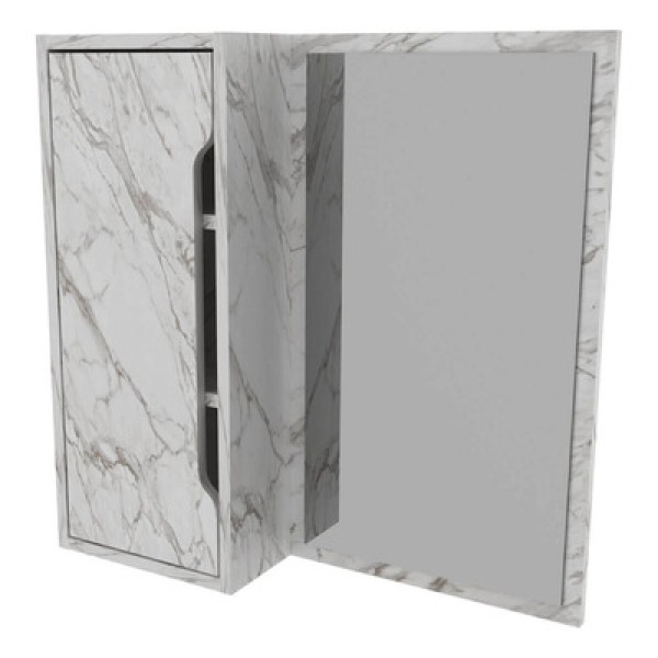 Balcão Espelheira 60x60cm com Porta para Banheiro Mármore Branco BN3648 Tecnomobili