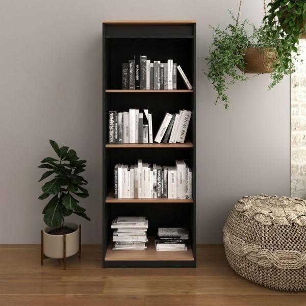 Armário Estante Multiuso Para Livros E Escritório Me4150 Tecnomobili Amêndoa-preto Amendoa-preto