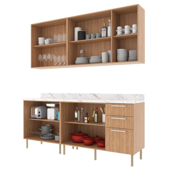 Encontraproduto.com.br - Cozinha Compacta Girassol 9 PT 3 GV Freijó