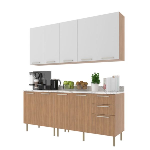 Encontraproduto.com.br - Cozinha Compacta Girassol 9 PT 3 GV Freijó e Branco