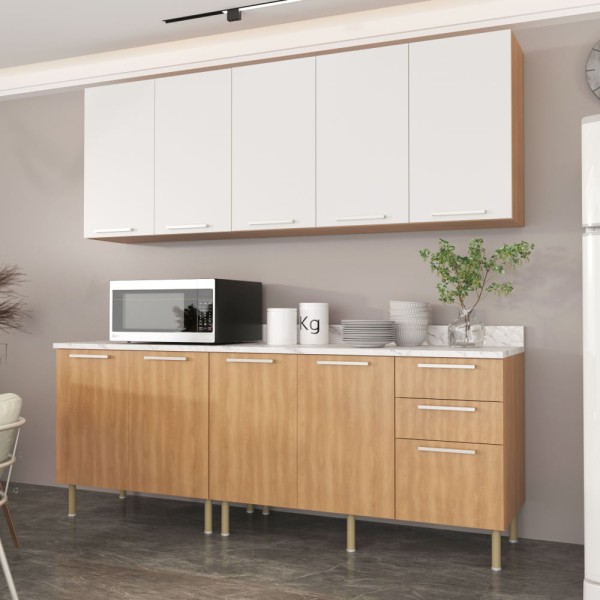 Encontraproduto.com.br - Cozinha Compacta Girassol 9 PT 3 GV Freijó e Branco