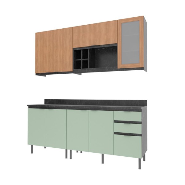 Encontraproduto.com.br - Cozinha Compacta Azaleia 8 PT 3 GV Verde e Freijó