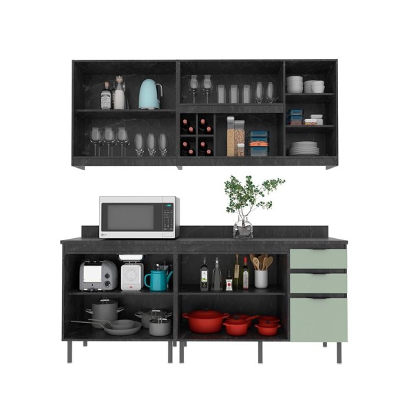 Encontraproduto.com.br - Cozinha Compacta Azaleia 8 PT 3 GV Verde e Freijó