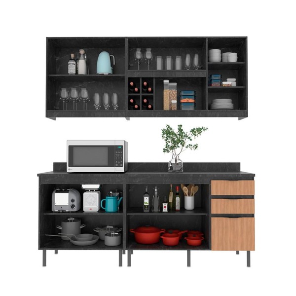 Encontraproduto.com.br - Cozinha Compacta Azaleia 8 PT 3 GV Freijó e Verde
