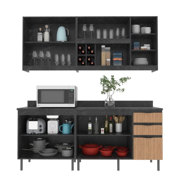 Encontraproduto.com.br - Cozinha Compacta Azaleia 8 PT 3 GV Freijó e Verde