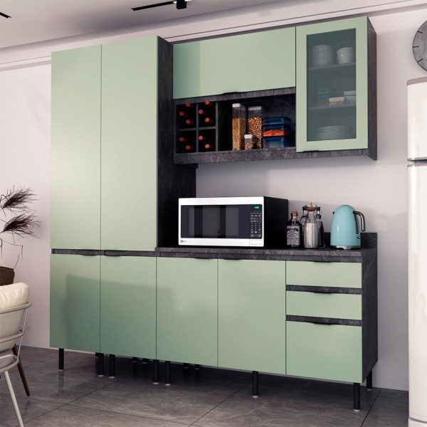 Cozinha Compacta Margarida 8 PT 3 GV Verde e Preto
