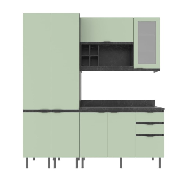 Encontraproduto.com.br - Cozinha Compacta Margarida 8 PT 3 GV Verde e Preto