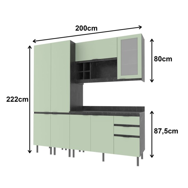 Encontraproduto.com.br - Cozinha Compacta Margarida 8 PT 3 GV Verde e Preto