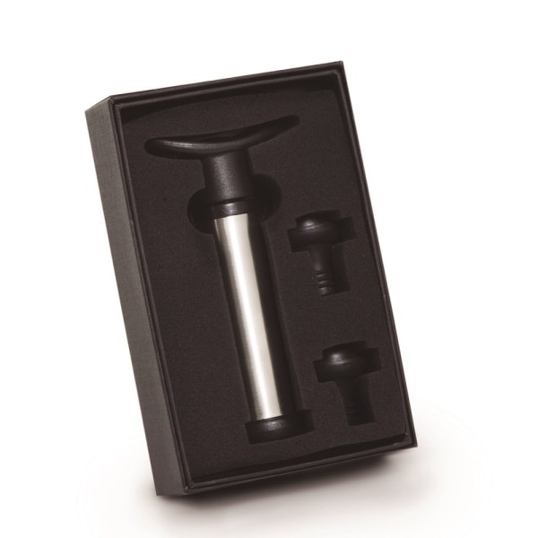 Encontraproduto.com.br - Jogo de Bomba a Vácuo em Inox Prata com 2 Tampas e Estojo 18 cm - Mimo Style - AC19247