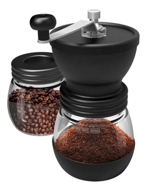 Moedor Triturador De Café Manual De Vidro Com 2 Potes De Armazenamento