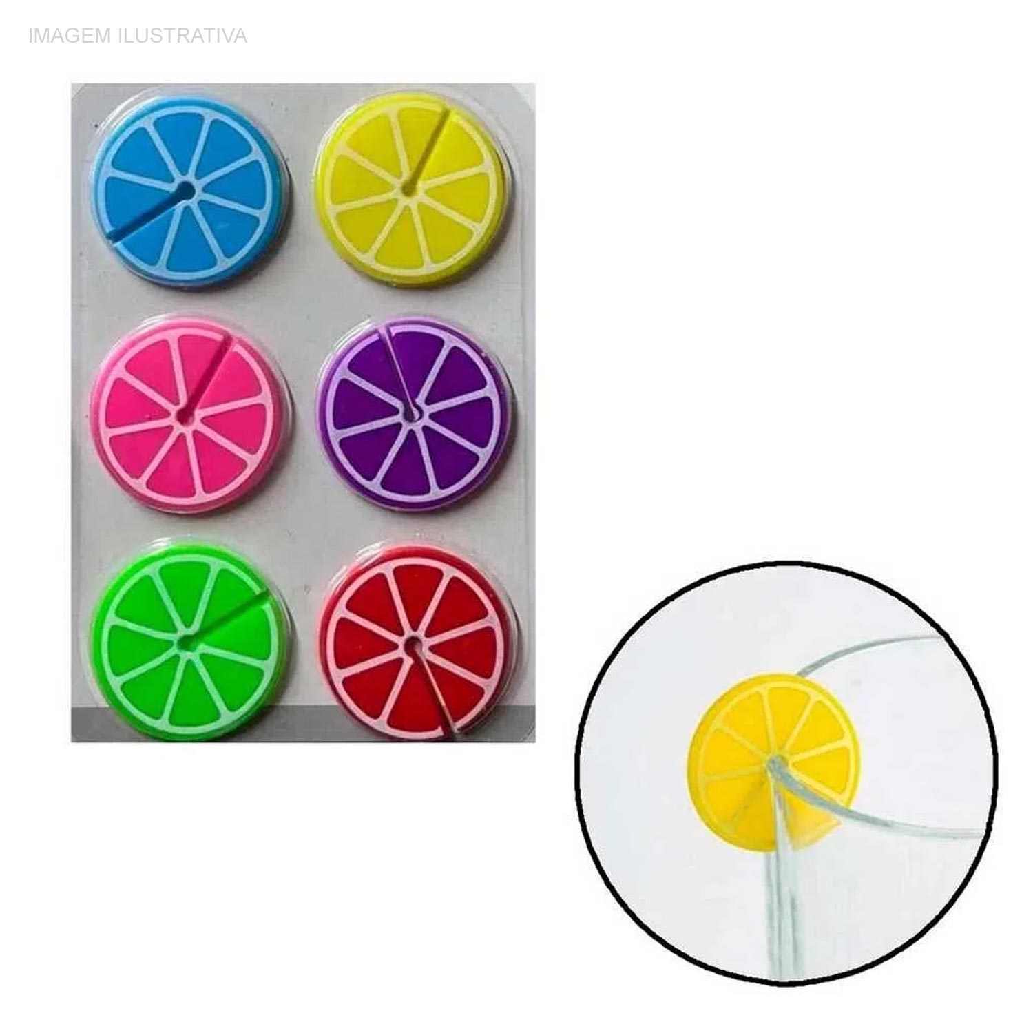 Encontraproduto.com.br - Jogo de Marcadores para Copos Fruit com 6 Peças 3.7 cm - Mimo Style - SN20393