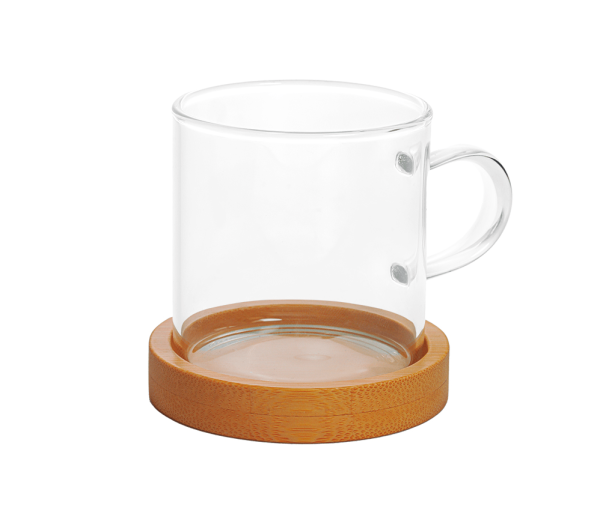 Dupla de Caneca Vidro Boro com Base Bambu 100 ml Mimo Style