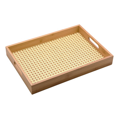 Encontraproduto.com.br - Bandeja Bambu Retangular Palhinha 39X28X5 Mimo Style