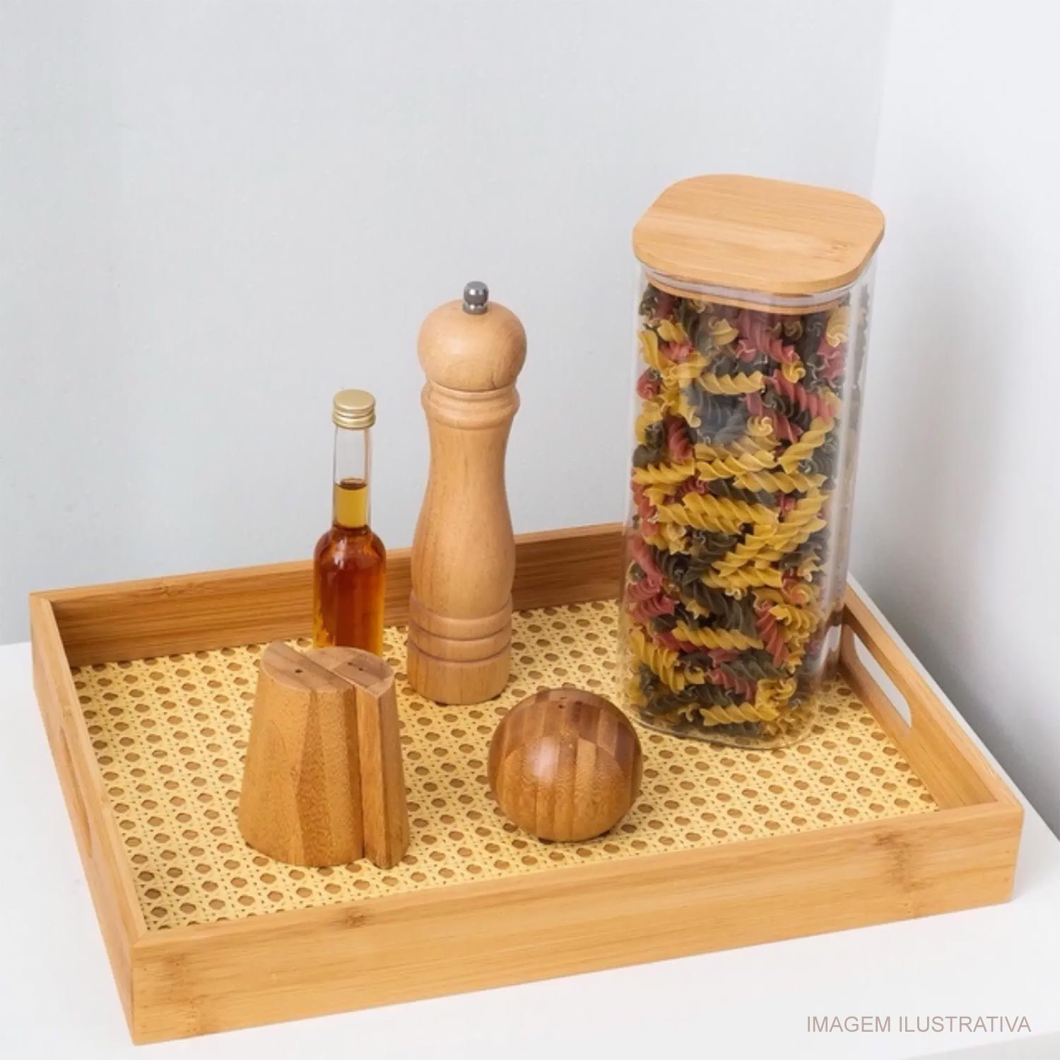 Encontraproduto.com.br - Bandeja Bambu Retangular Palhinha 39X28X5 Mimo Style