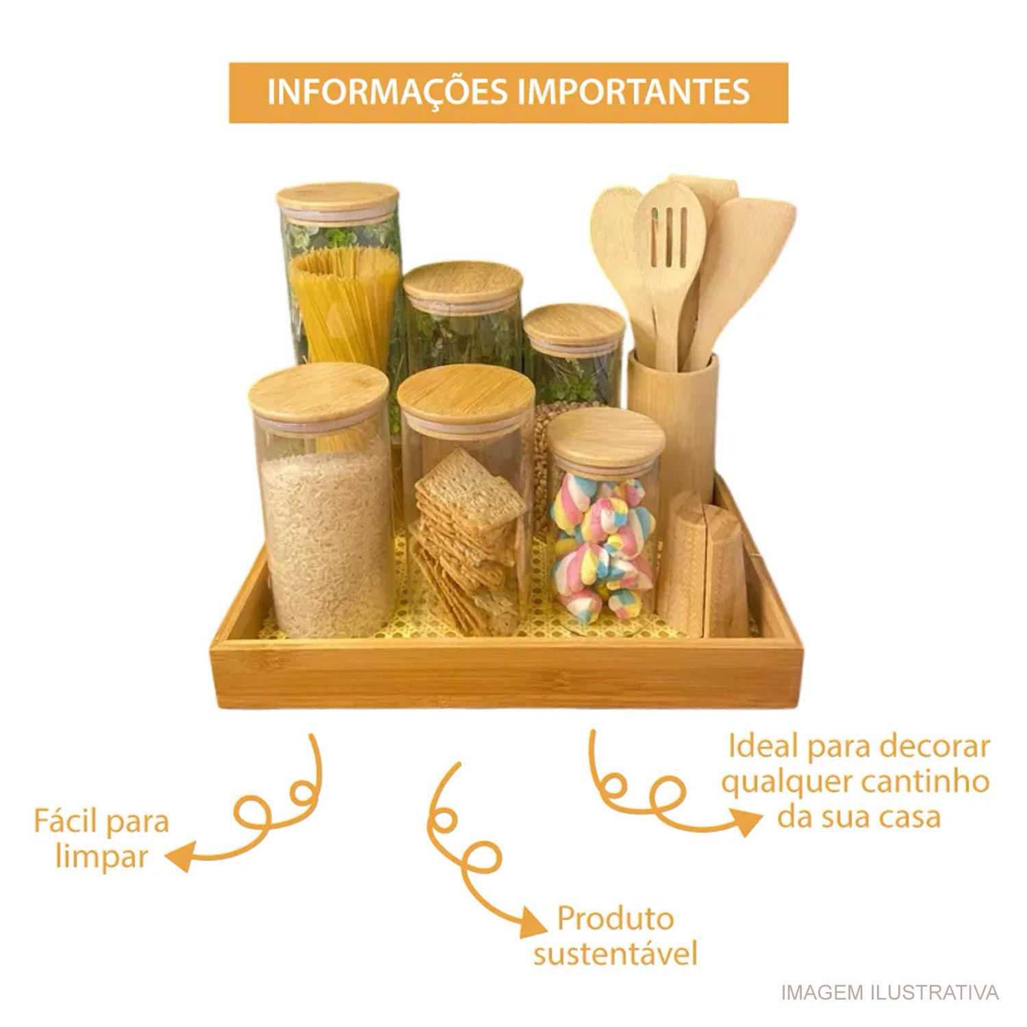 Encontraproduto.com.br - Bandeja Bambu Retangular Palhinha 39X28X5 Mimo Style