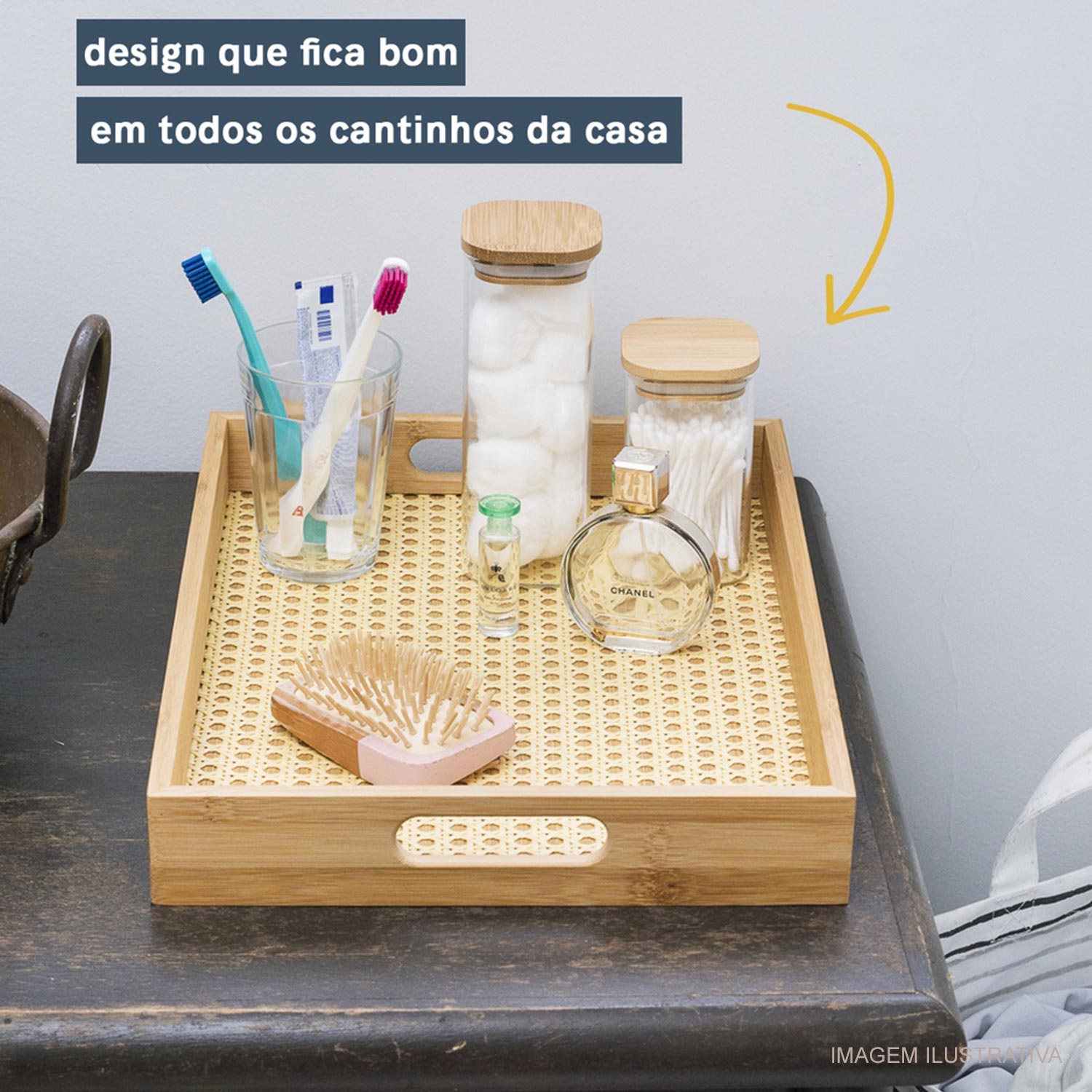 Encontraproduto.com.br - Bandeja Bambu Retangular Palhinha 39X28X5 Mimo Style