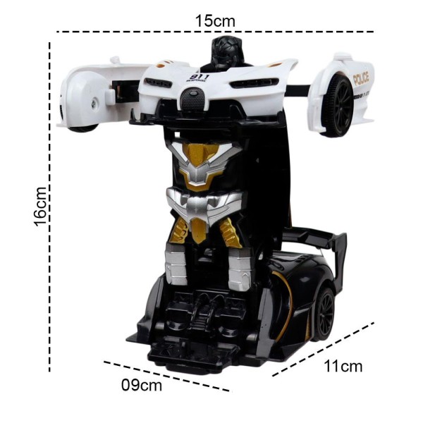 Encontraproduto.com.br - Carro Radio Controle Transformers Robô Changebot Branco Policia Luzes Bate e Transforma +3 anos - Polibrinq