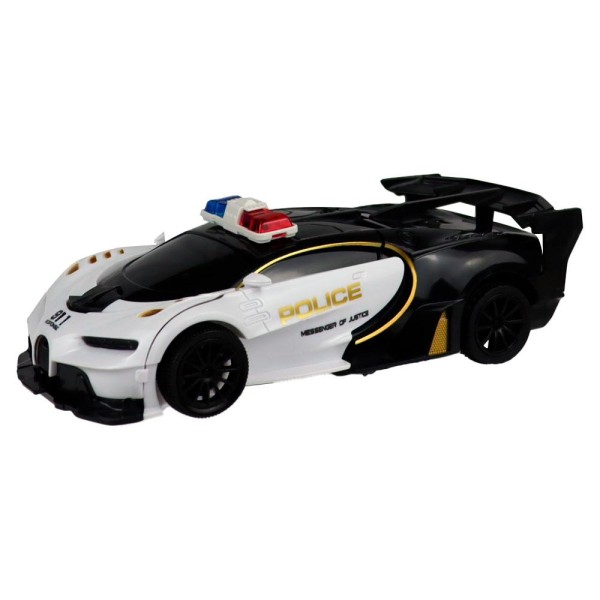 Encontraproduto.com.br - Carro Radio Controle Transformers Robô Changebot Branco Policia Luzes Bate e Transforma +3 anos - Polibrinq