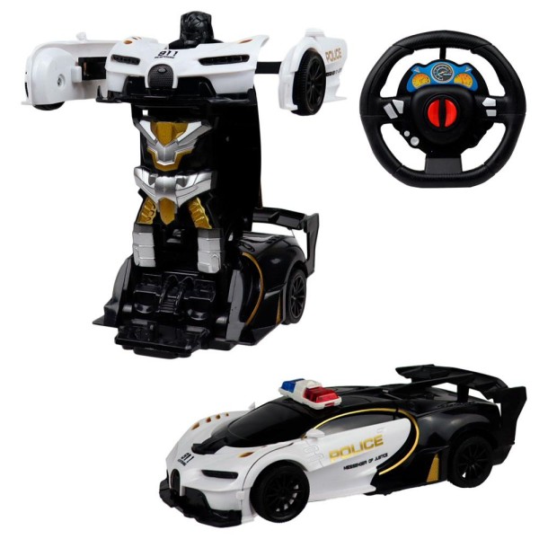 Encontraproduto.com.br - Carro Radio Controle Transformers Robô Changebot Branco Policia Luzes Bate e Transforma +3 anos - Polibrinq